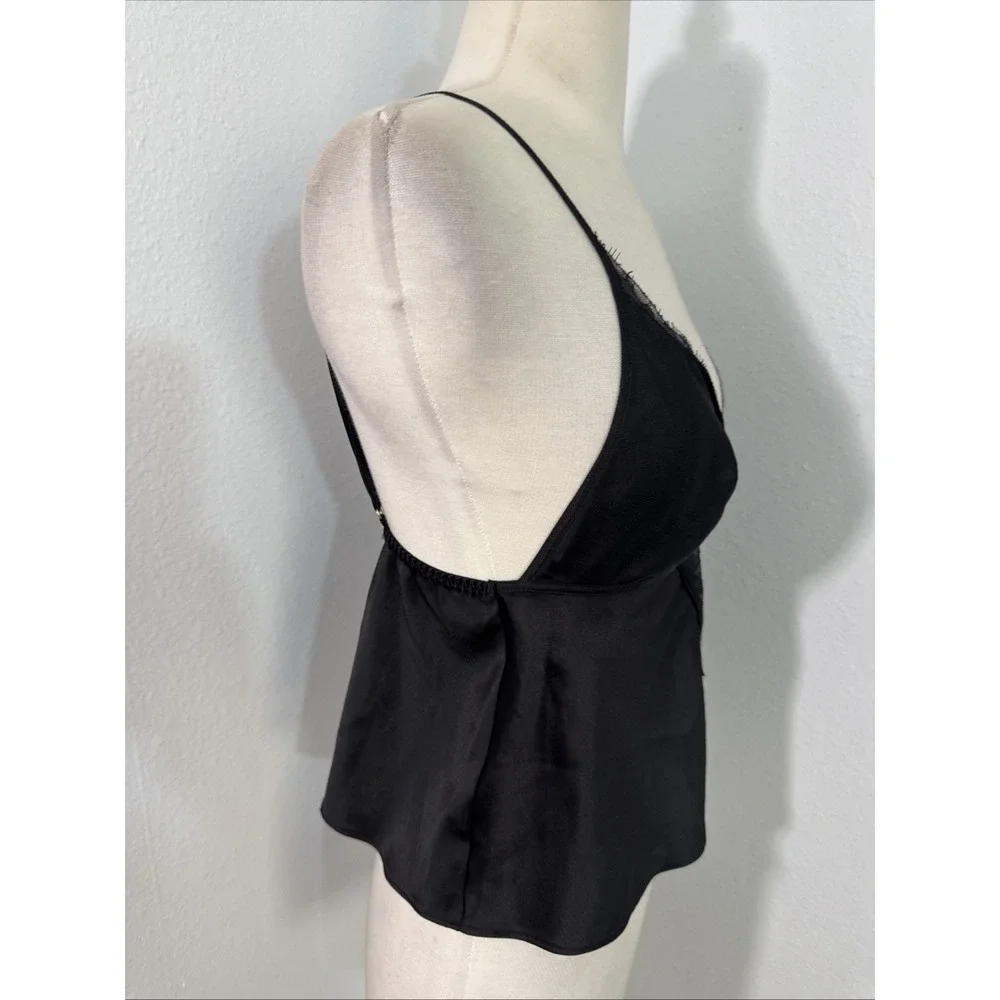 Victorias Secret Cami Top‎ Women S/P Black Satin Babydoll Lingerie Romantic Y2k